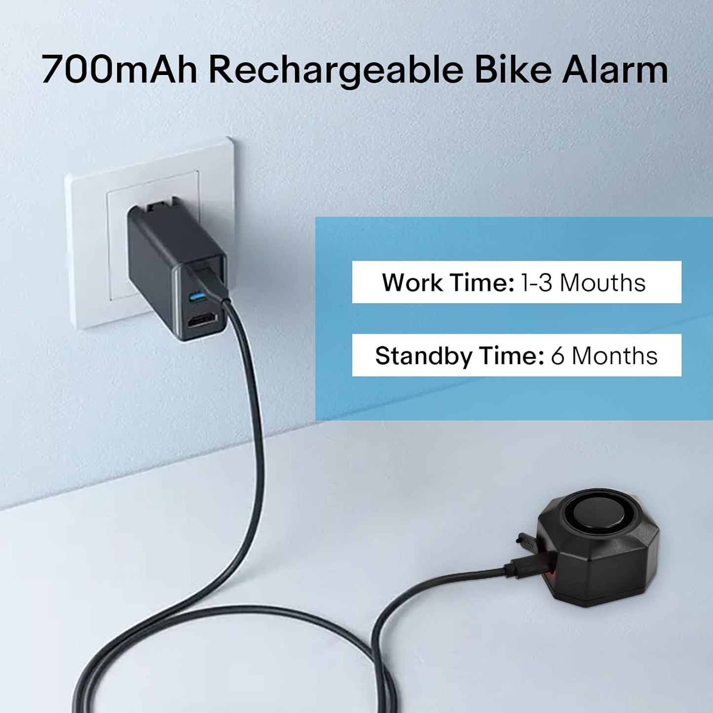 Fahrrad Alarmanlage mit USB Wiederaufladbar, Fahrrad Alarm mit Halterung, 110dB Einbrecher Vibration Motorrad Alarm Sicherheitssystem Wasserdicht Fahrrad Mobilität Roller Alarm