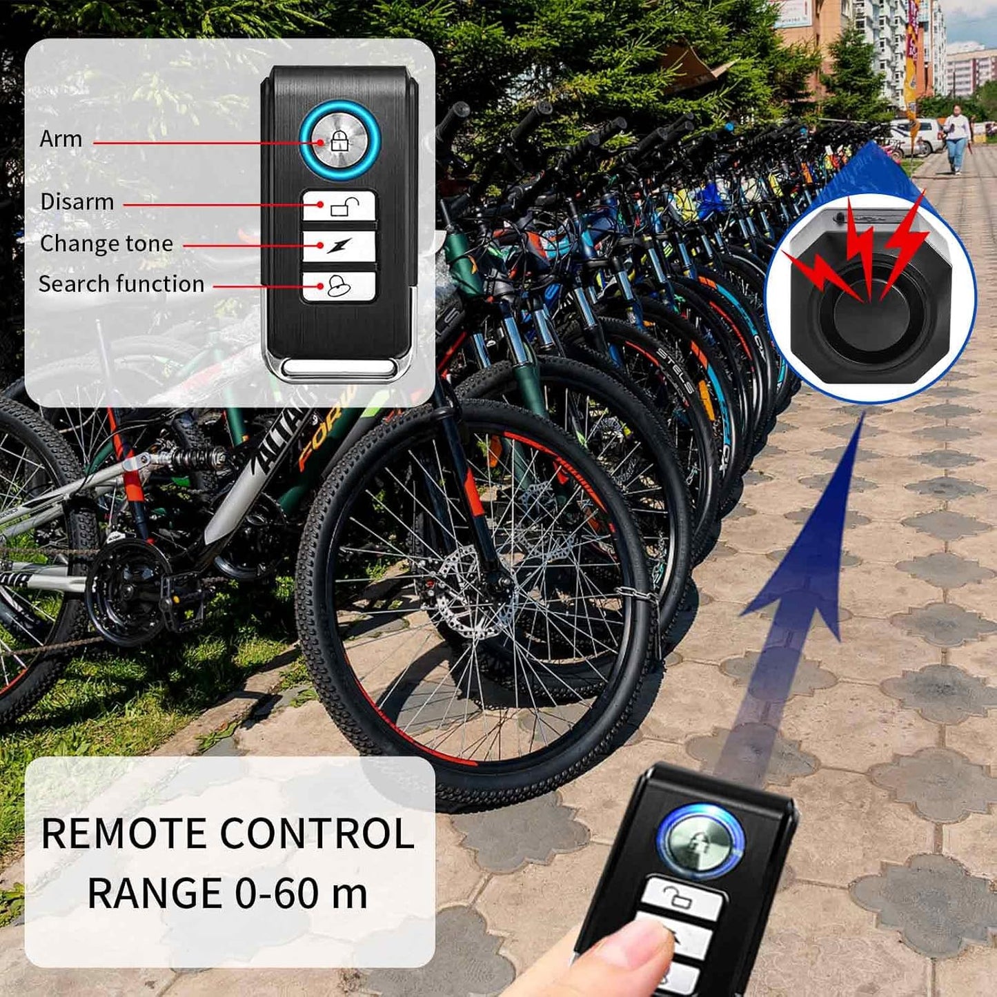 Fahrrad Alarmanlage mit USB Wiederaufladbar, Fahrrad Alarm mit Halterung, 110dB Einbrecher Vibration Motorrad Alarm Sicherheitssystem Wasserdicht Fahrrad Mobilität Roller Alarm