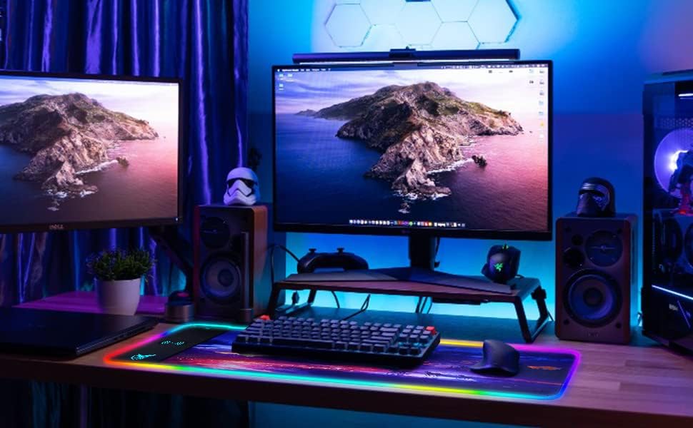 RGB Gaming Mauspad 15W Qi Mousepad LED, 10 Beleuchtungsmodi mit 15W Schnellladung Qi Kabelloses Laden für I-Phone Handy, Kopfhörer, Wasserdicht, rutschfest für Gaming, Schreibtische, PC und Büro