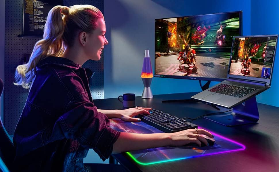 RGB Gaming Mauspad 15W Qi Mousepad LED, 10 Beleuchtungsmodi mit 15W Schnellladung Qi Kabelloses Laden für I-Phone Handy, Kopfhörer, Wasserdicht, rutschfest für Gaming, Schreibtische, PC und Büro