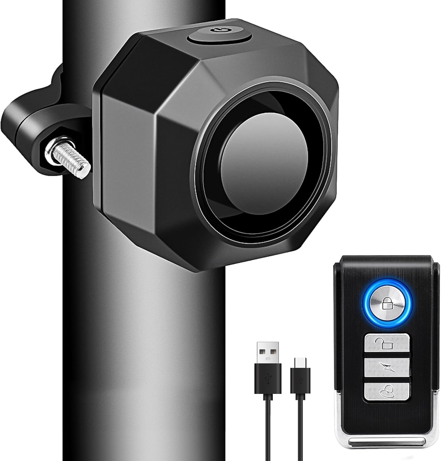 Fahrrad Alarmanlage mit USB Wiederaufladbar, Fahrrad Alarm mit Halterung, 110dB Einbrecher Vibration Motorrad Alarm Sicherheitssystem Wasserdicht Fahrrad Mobilität Roller Alarm