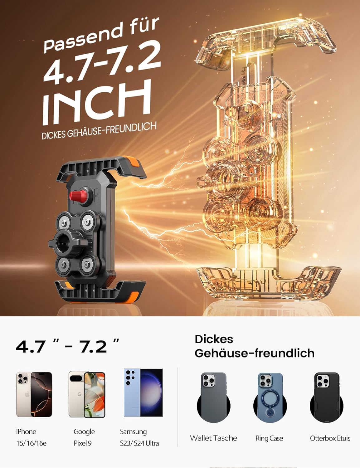 2025 Upgraded Handyhalterung Fahrrad Lenker, Universal Handyhalterung Motorrad [Doppelt Vibrationsgedämpft ] -360°drehbar Handyhalter für iPhone 17 16 15 Pro/Samsung S24 Ultra(4,7-7,2''Smartphone )