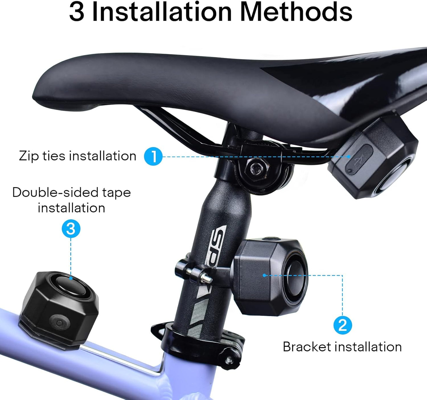 Fahrrad Alarmanlage mit USB Wiederaufladbar, Fahrrad Alarm mit Halterung, 110dB Einbrecher Vibration Motorrad Alarm Sicherheitssystem Wasserdicht Fahrrad Mobilität Roller Alarm