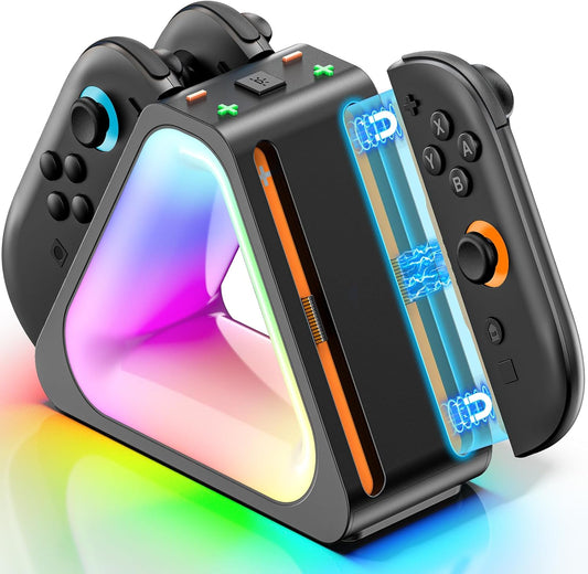 Tokluck Ladestation für 2025 Nintendo Joy Con 2, Schnelle Switch 2 Joy Con Magnetische Ladestation mit 7 Lichtmodi, Erweiterte Controller Ladegerät für Nintendo Switch 2 Zubehör