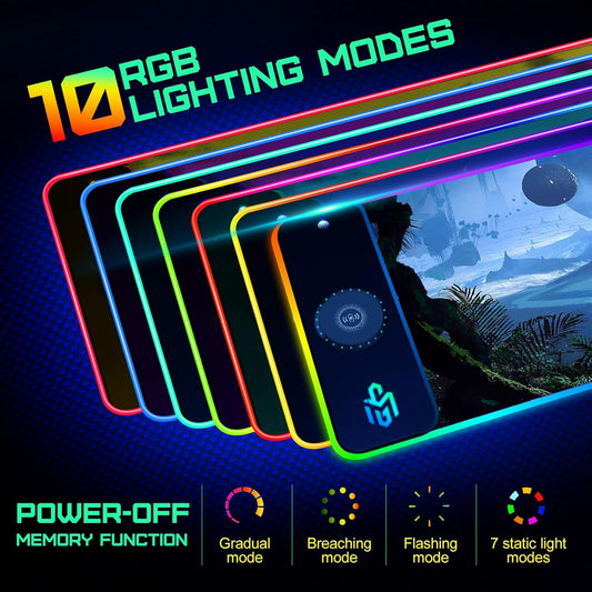 RGB Gaming Mauspad 15W Qi Mousepad LED, 10 Beleuchtungsmodi mit 15W Schnellladung Qi Kabelloses Laden für I-Phone Handy, Kopfhörer, Wasserdicht, rutschfest für Gaming, Schreibtische, PC und Büro